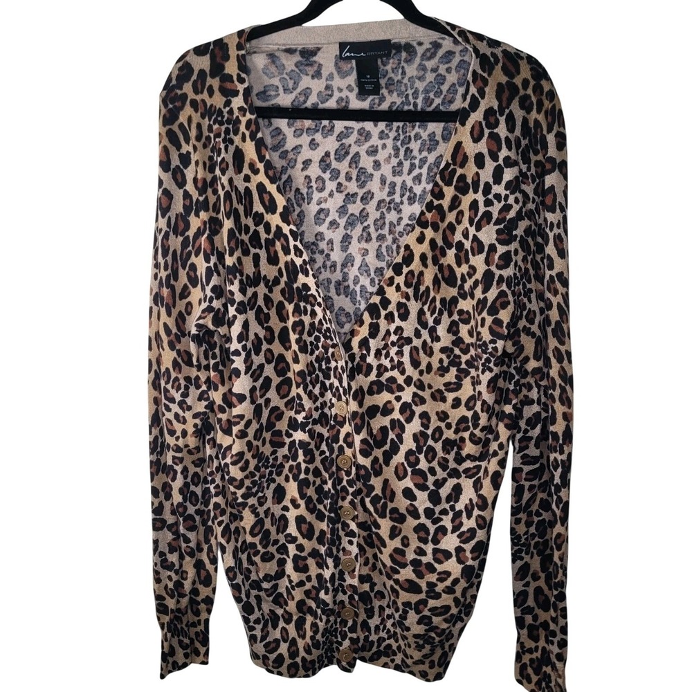 Lane Bryant Cardigan Sweater Leopard Buttons Cotton Women's Sz 16 Mob Wife